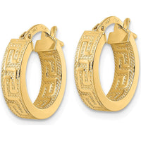 14K Yellow Gold Polished Hoop Earrings with Textured Finish - 15.44mm Length by 0
