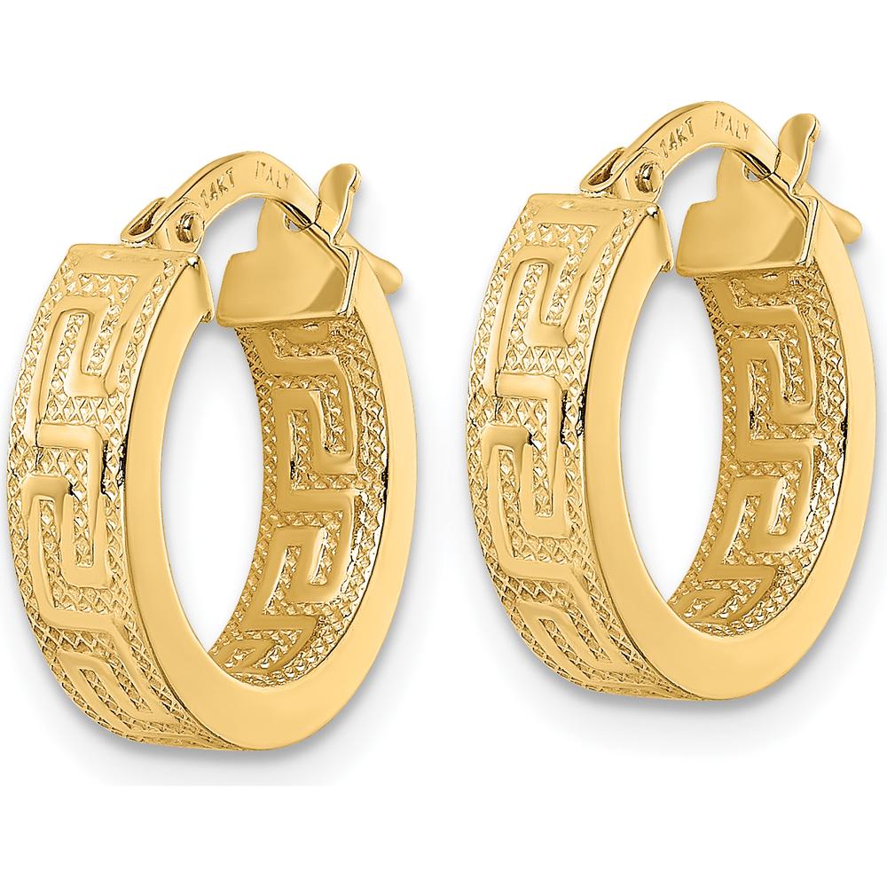 14K Yellow Gold Polished Hoop Earrings with Textured Finish - 15.44mm Length by 0