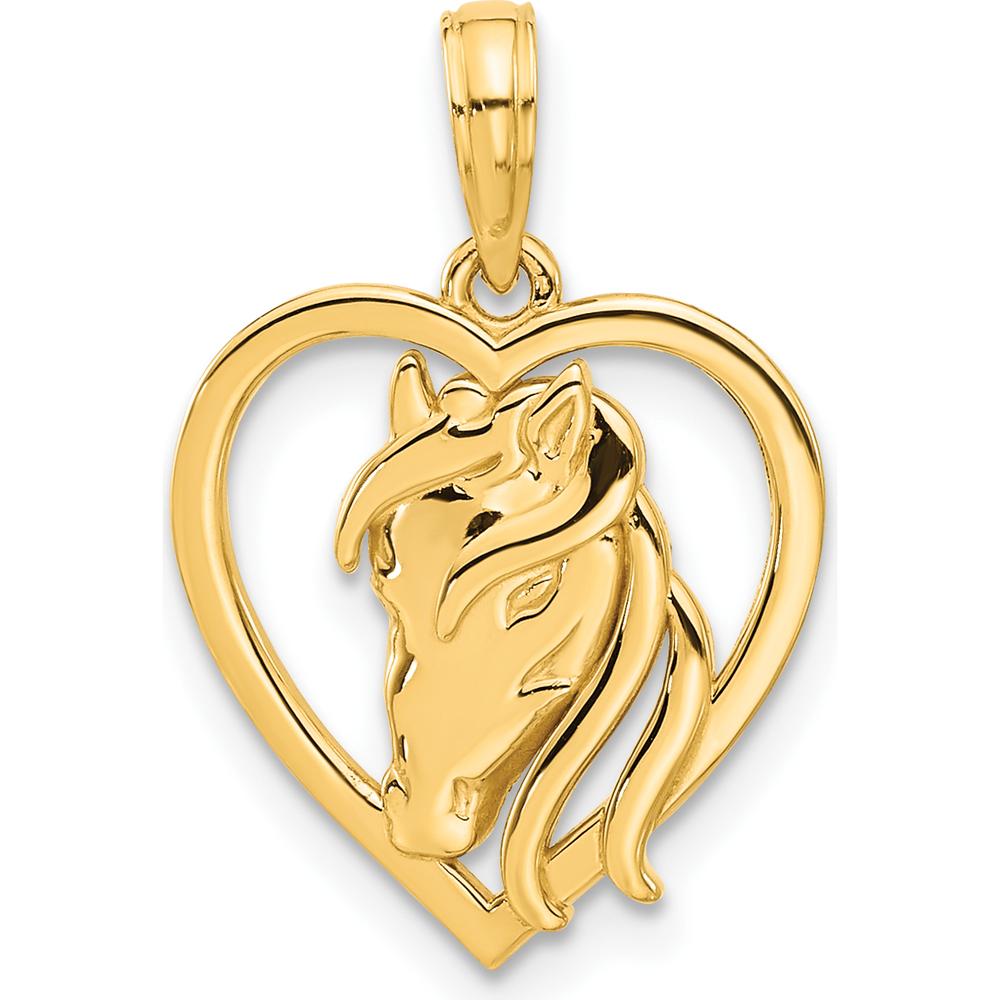 14K Yellow Gold Polished Horse Head in Heart Pendant - 22mm Length by Oro Pregiato