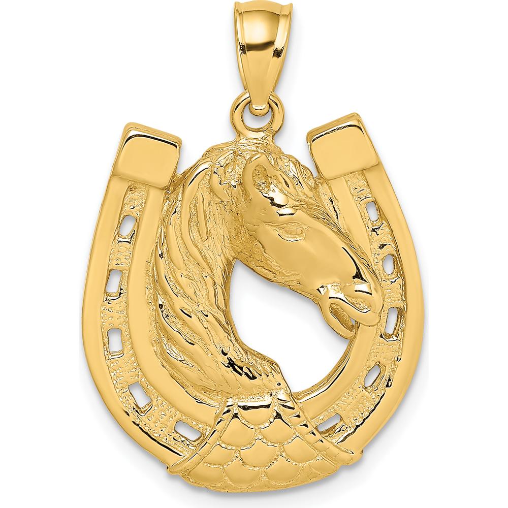 14K Yellow Gold Polished Horse Head In Horseshoe Charm - 30.8mm Length by Oro Pregiato