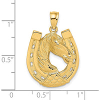 14K Yellow Gold Polished Horse Head In Horseshoe Charm - 30.8mm Length by Oro Pregiato