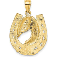 14K Yellow Gold Polished Horse Head In Horseshoe Charm - 30.8mm Length by Oro Pregiato