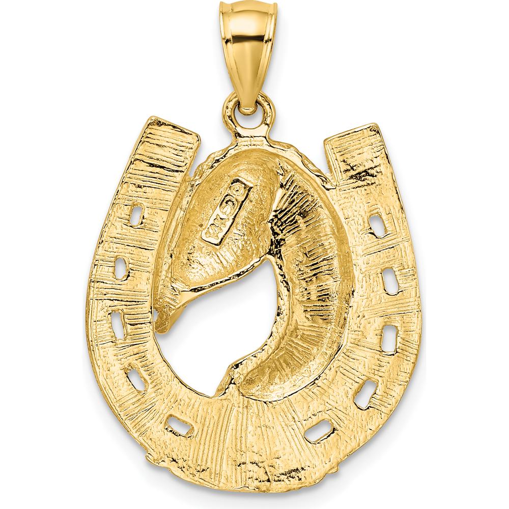 14K Yellow Gold Polished Horse Head In Horseshoe Charm - 30.8mm Length by Oro Pregiato