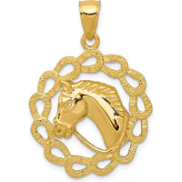 14K Yellow Gold Polished Horse Head in Horseshoe Frame Pendant - 32mm Length by Oro Pregiato