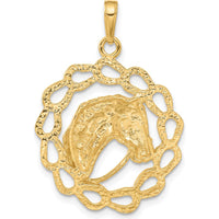14K Yellow Gold Polished Horse Head in Horseshoe Frame Pendant - 32mm Length by Oro Pregiato