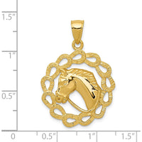 14K Yellow Gold Polished Horse Head in Horseshoe Frame Pendant - 32mm Length by Oro Pregiato