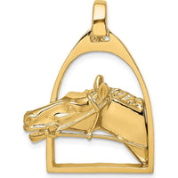 14K Yellow Gold Polished Horse Head in Stirrup Charm - 40.7mm Length by Oro Pregiato