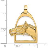 14K Yellow Gold Polished Horse Head in Stirrup Charm - 40.7mm Length by Oro Pregiato