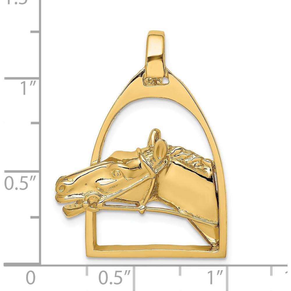 14K Yellow Gold Polished Horse Head in Stirrup Charm - 40.7mm Length by Oro Pregiato