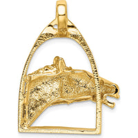 14K Yellow Gold Polished Horse Head in Stirrup Charm - 40.7mm Length by Oro Pregiato
