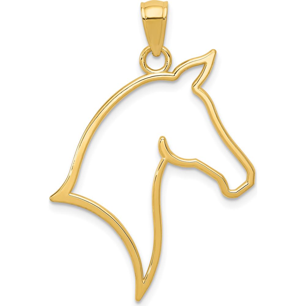 14K Yellow Gold Polished Horse Head Pendant - Reversible Design by Oro Pregiato