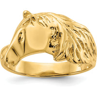 14K Yellow Gold Polished Horse Head Ring - Solid Casted Design by Oro Pregiato