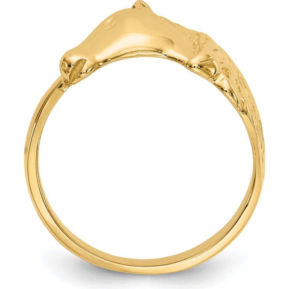 14K Yellow Gold Polished Horse Head Ring - Solid Casted Design by Oro Pregiato