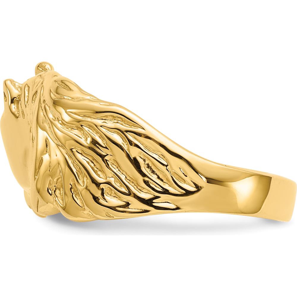 14K Yellow Gold Polished Horse Head Ring - Solid Casted Design by Oro Pregiato