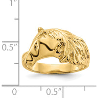 14K Yellow Gold Polished Horse Head Ring - Solid Casted Design by Oro Pregiato