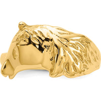 14K Yellow Gold Polished Horse Head Ring - Solid Casted Design by Oro Pregiato