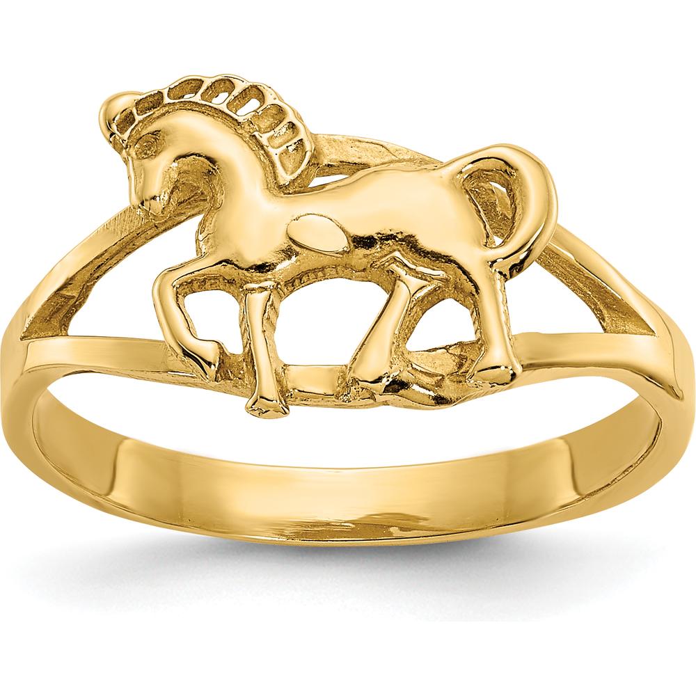 14K Yellow Gold Polished Horse Ring with Tapered Band - 10mm Top Length by Oro Pregiato
