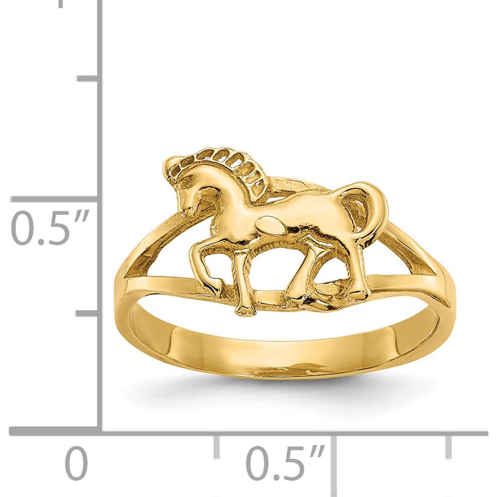 14K Yellow Gold Polished Horse Ring with Tapered Band - 10mm Top Length by Oro Pregiato