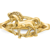 14K Yellow Gold Polished Horse Ring with Tapered Band - 10mm Top Length by Oro Pregiato