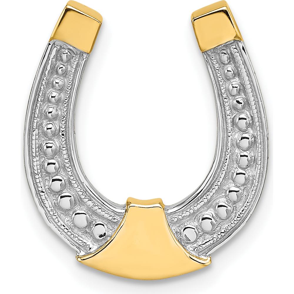 14K Yellow Gold Polished Horseshoe Charm with White Rhodium Accents - Pendant Slide by Oro Pregiato