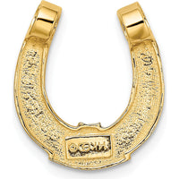 14K Yellow Gold Polished Horseshoe Charm with White Rhodium Accents - Pendant Slide by Oro Pregiato