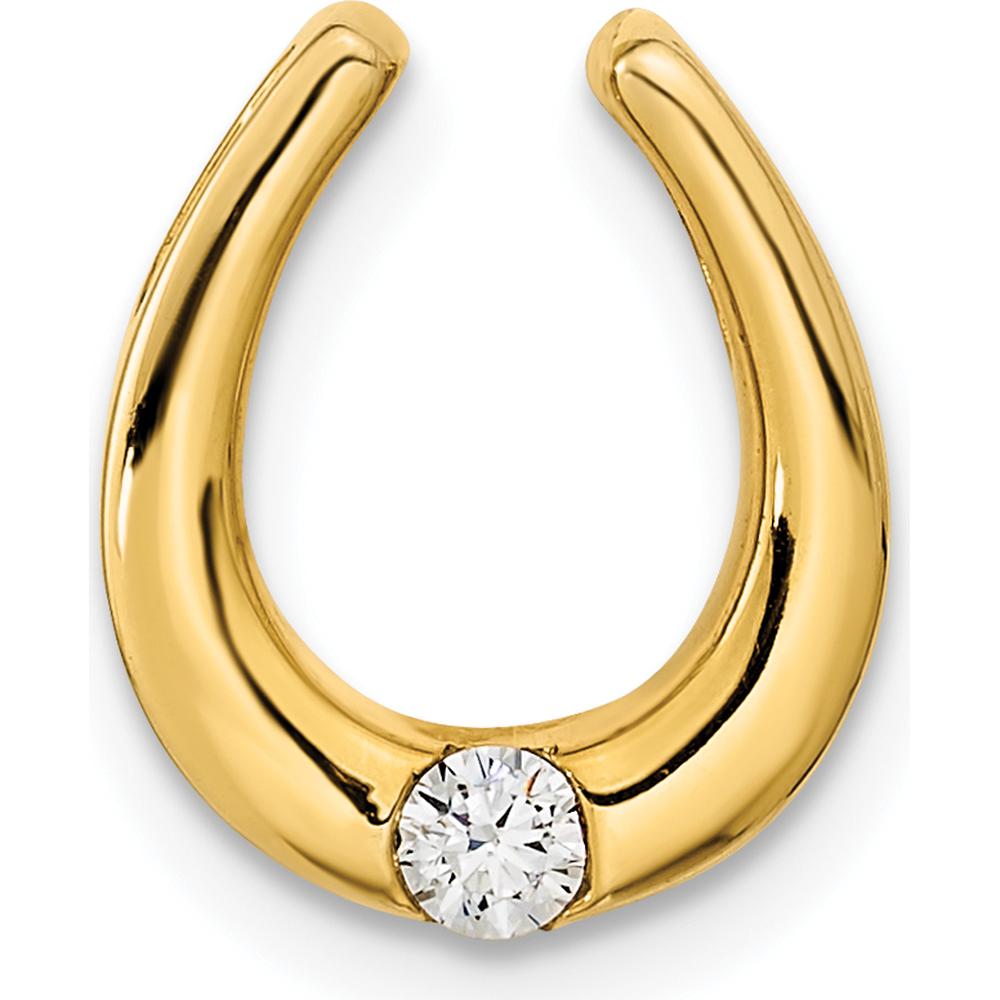 14K Yellow Gold Polished Horseshoe Pendant with Round Diamond - 0.07 Carat Diamond Weight by Oro Pregiato