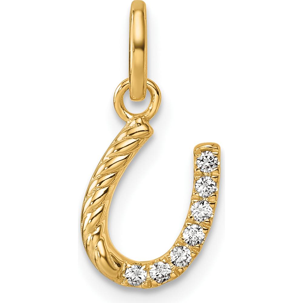14K Yellow Gold Polished Horseshoe Pendant with Round Diamonds - 0.5 Carat Total Diamond Weight by Oro Pregiato