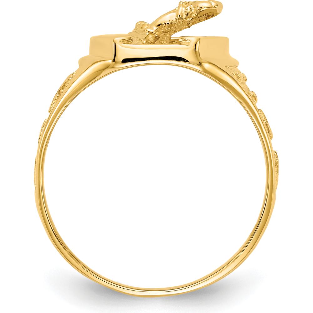 14K Yellow Gold Polished Horseshoe Ring with Sculpted Horse Head - Men's Jewelry by 0