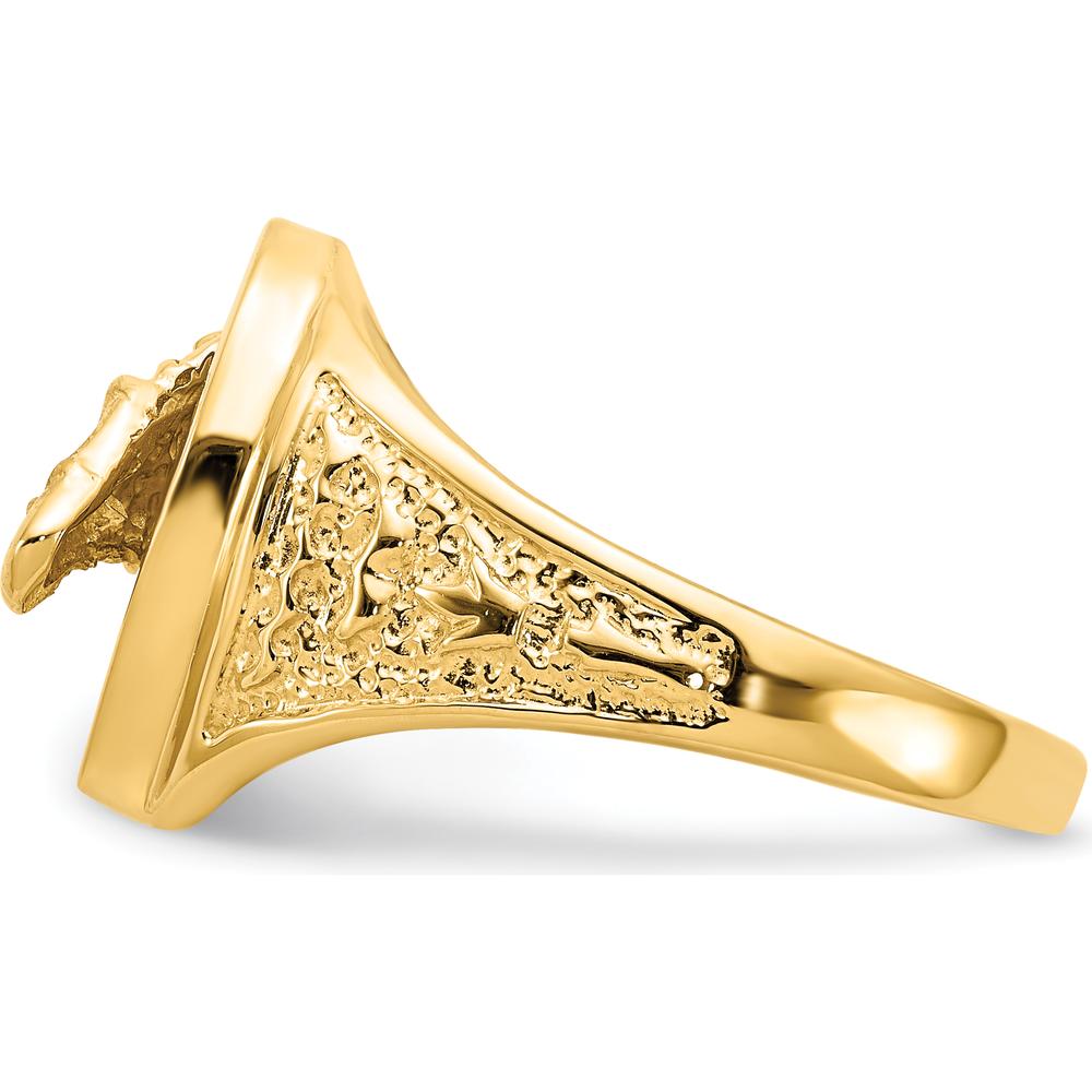14K Yellow Gold Polished Horseshoe Ring with Sculpted Horse Head - Men's Jewelry by 0