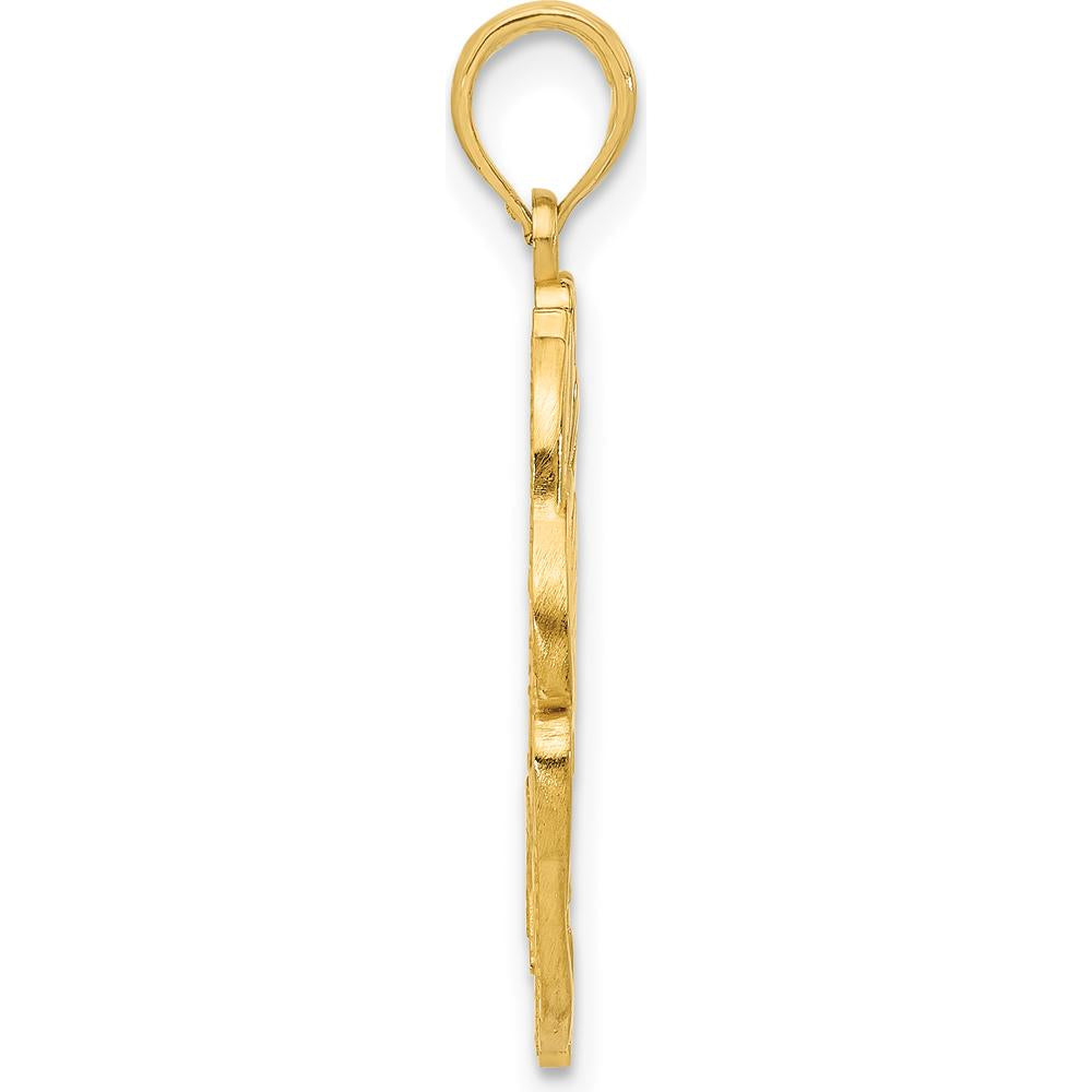 14K Yellow Gold Polished Hummingbird Charm with Graceful Leaf Detailing - 28.5mm by Oro Pregiato