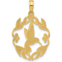14K Yellow Gold Polished Hummingbird Charm with Graceful Leaf Detailing - 28.5mm by Oro Pregiato