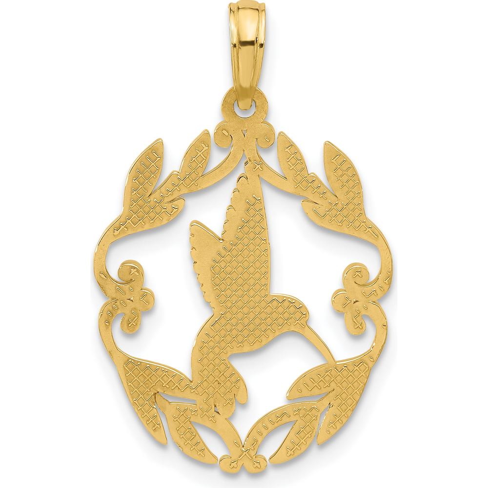 14K Yellow Gold Polished Hummingbird Charm with Graceful Leaf Detailing - 28.5mm by Oro Pregiato
