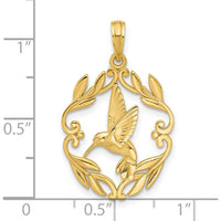 14K Yellow Gold Polished Hummingbird Charm with Graceful Leaf Detailing - 28.5mm by Oro Pregiato