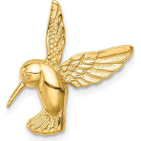 14K Yellow Gold Polished Hummingbird Slide Pendant - Nature-Inspired Charm with Textured Wings by Oro Pregiato