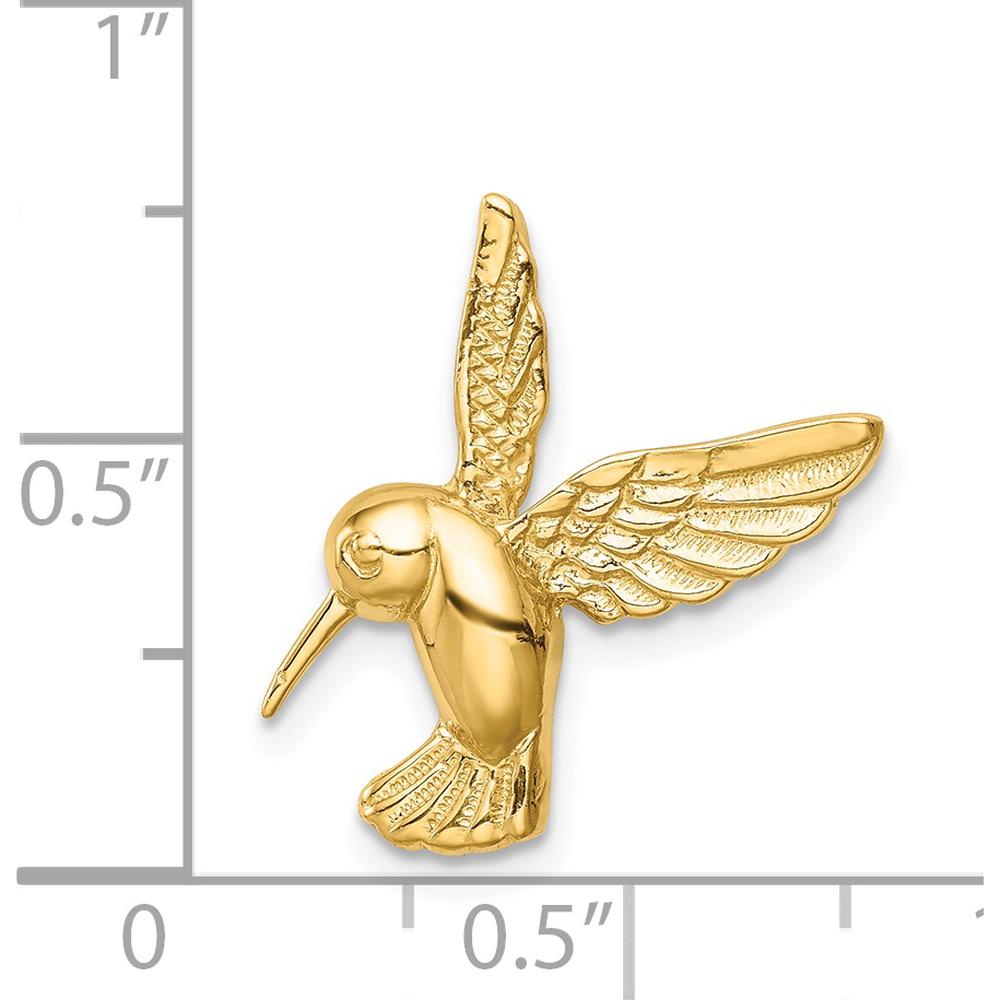 14K Yellow Gold Polished Hummingbird Slide Pendant - Nature-Inspired Charm with Textured Wings by Oro Pregiato