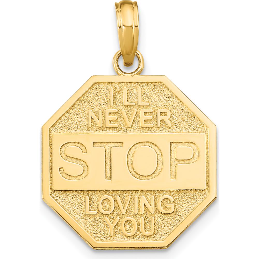 14K Yellow Gold Polished "I’ll Never Stop Loving You" Stop Sign Pendant - 21.65mm by Oro Pregiato