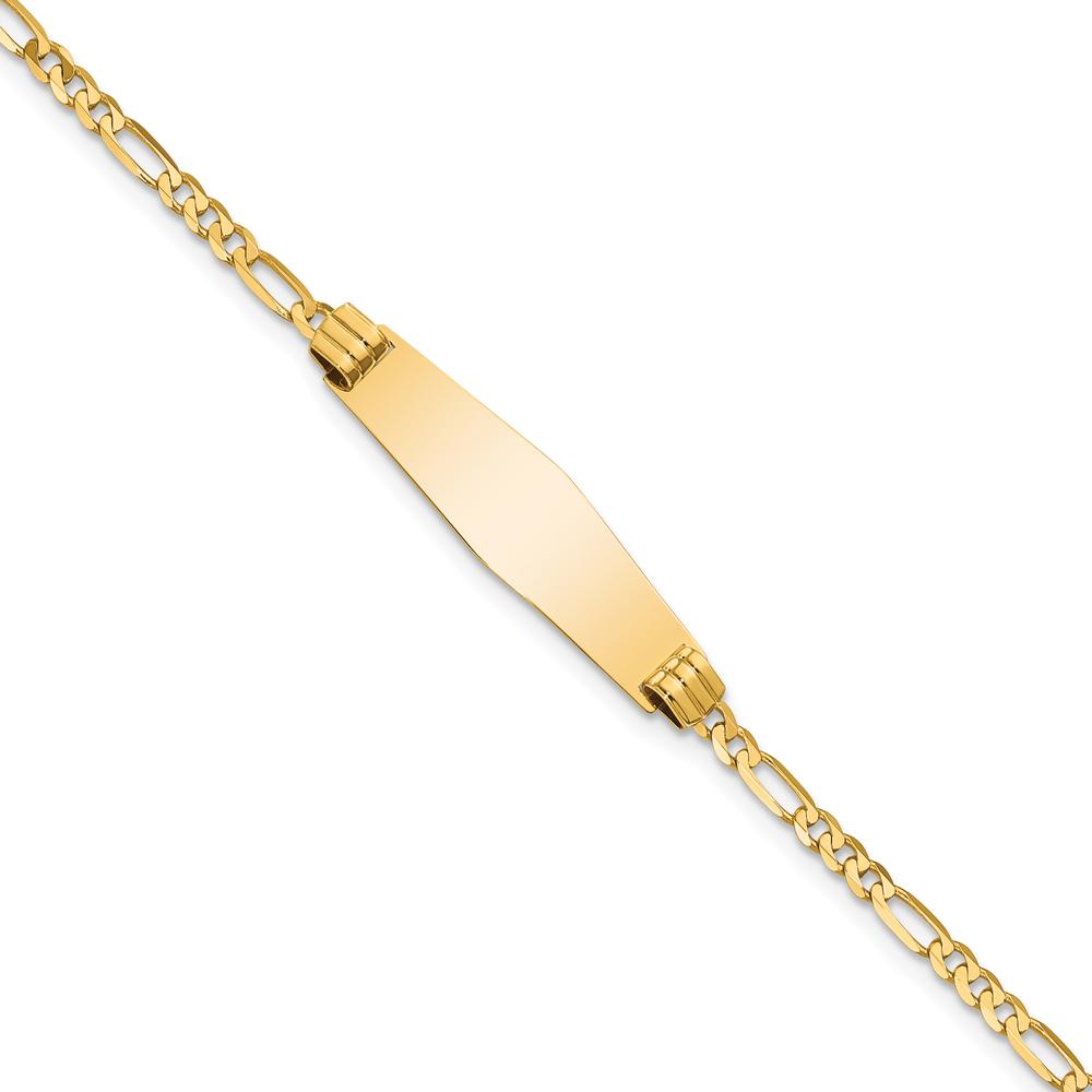 14K Yellow Gold Polished ID Bracelet with Figaro Chain and Solid Diamond Shape Plate - 8" Length by Oro Pregiato