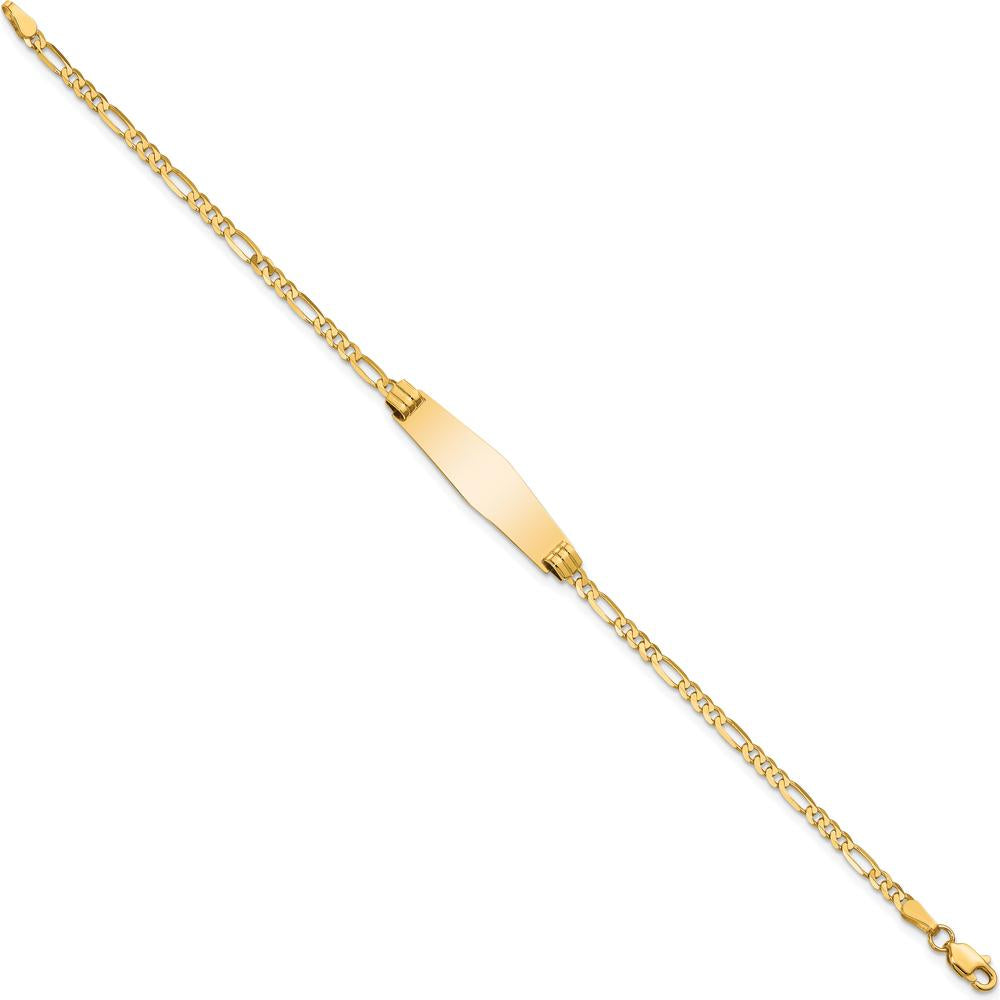 14K Yellow Gold Polished ID Bracelet with Figaro Chain and Solid Diamond Shape Plate - 8" Length by Oro Pregiato