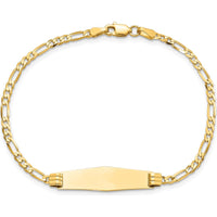 14K Yellow Gold Polished ID Bracelet with Figaro Chain and Solid Diamond Shape Plate - 8" Length by Oro Pregiato