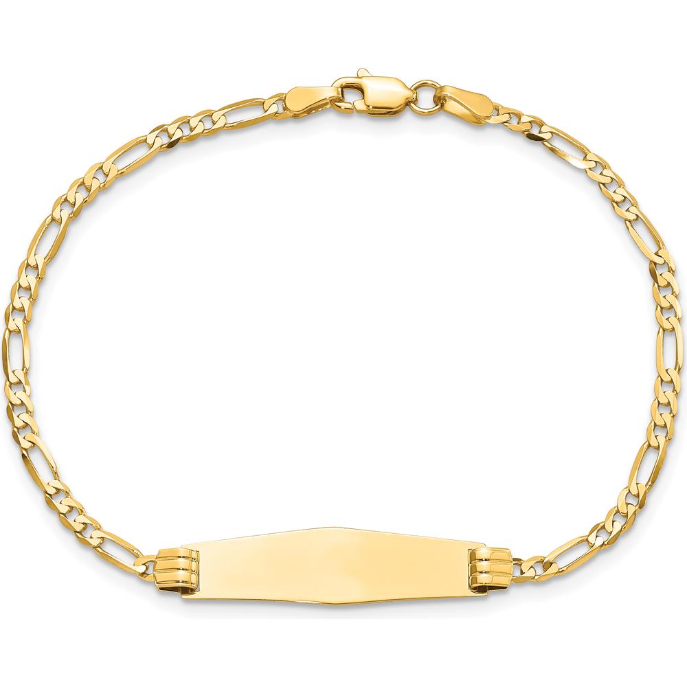 14K Yellow Gold Polished ID Bracelet with Figaro Chain and Solid Diamond Shape Plate - 8" Length by Oro Pregiato