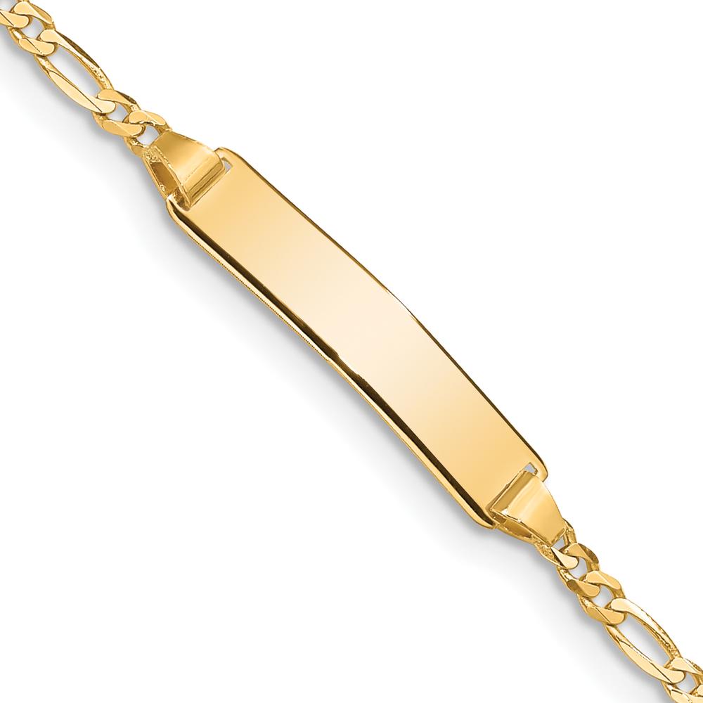 14K Yellow Gold Polished ID Bracelet with Figaro Link Chain for Children - 5.5” Length by Oro Pregiato