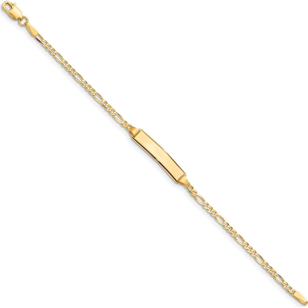 14K Yellow Gold Polished ID Bracelet with Figaro Link Chain for Children - 5.5” Length by Oro Pregiato