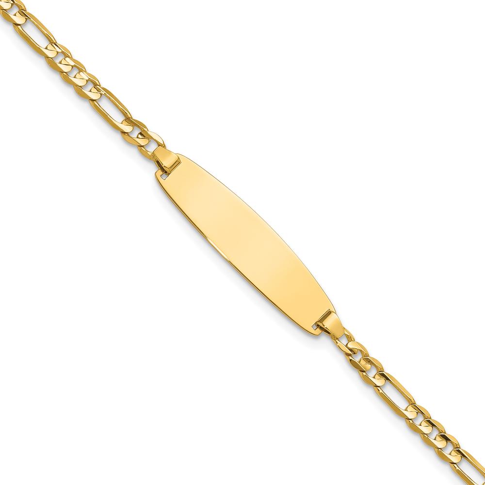 14K Yellow Gold Polished ID Bracelet with Figaro Links - 8" Length by Oro Pregiato