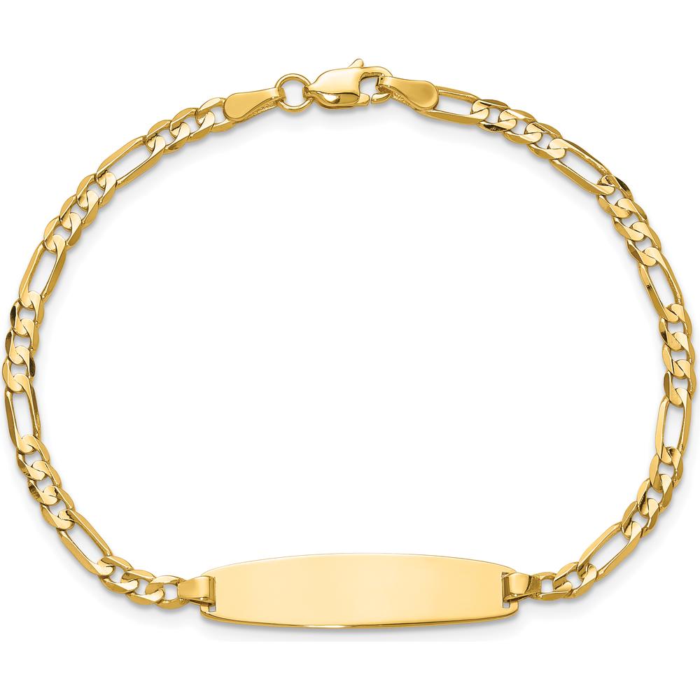 14K Yellow Gold Polished ID Bracelet with Figaro Links - 8" Length by Oro Pregiato