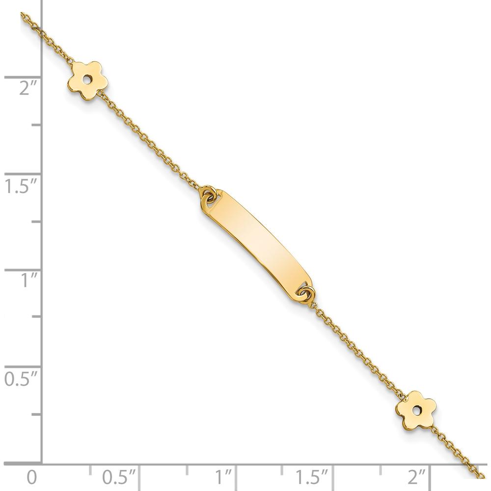 14K Yellow Gold Polished ID Bracelet with Flower Charm for Children by Oro Pregiato