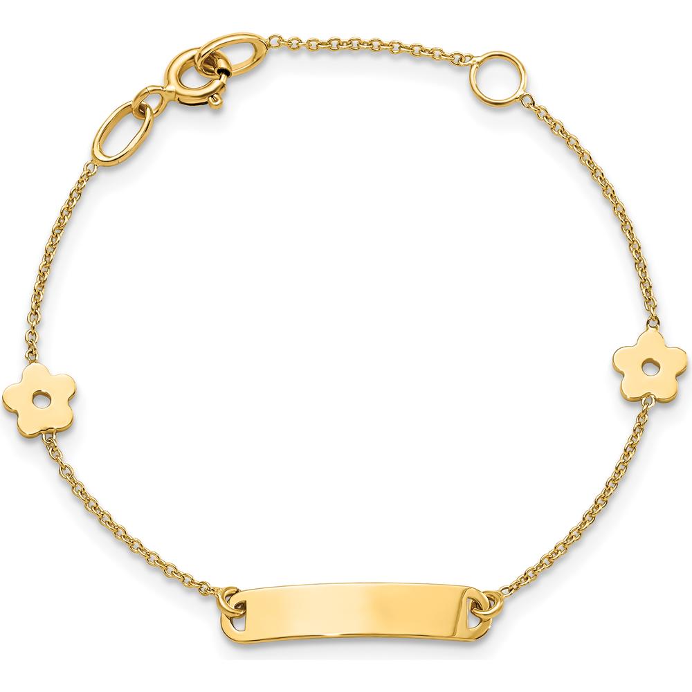 14K Yellow Gold Polished ID Bracelet with Flower Charm for Children by Oro Pregiato