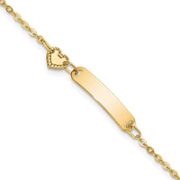 14K Yellow Gold Polished ID Bracelet with Heart Charm for Children - Personalized Keepsake Jewelry by Oro Pregiato
