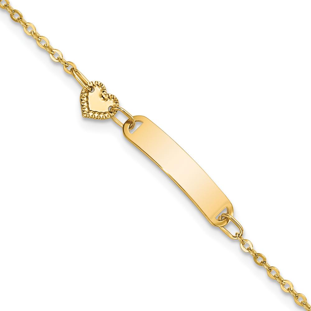 14K Yellow Gold Polished ID Bracelet with Heart Charm for Children - Personalized Keepsake Jewelry by Oro Pregiato