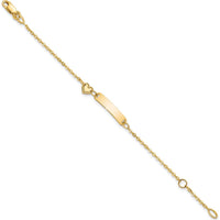 14K Yellow Gold Polished ID Bracelet with Heart Charm for Children - Personalized Keepsake Jewelry by Oro Pregiato