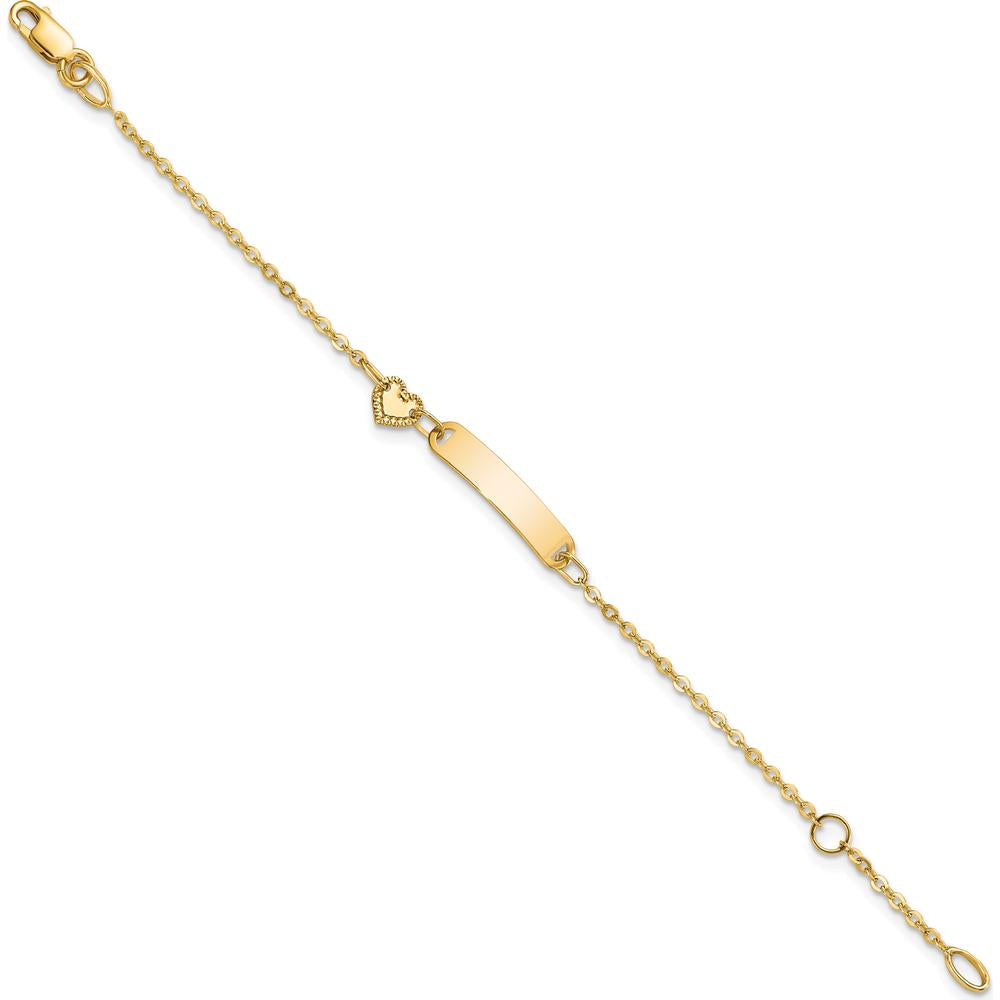 14K Yellow Gold Polished ID Bracelet with Heart Charm for Children - Personalized Keepsake Jewelry by Oro Pregiato